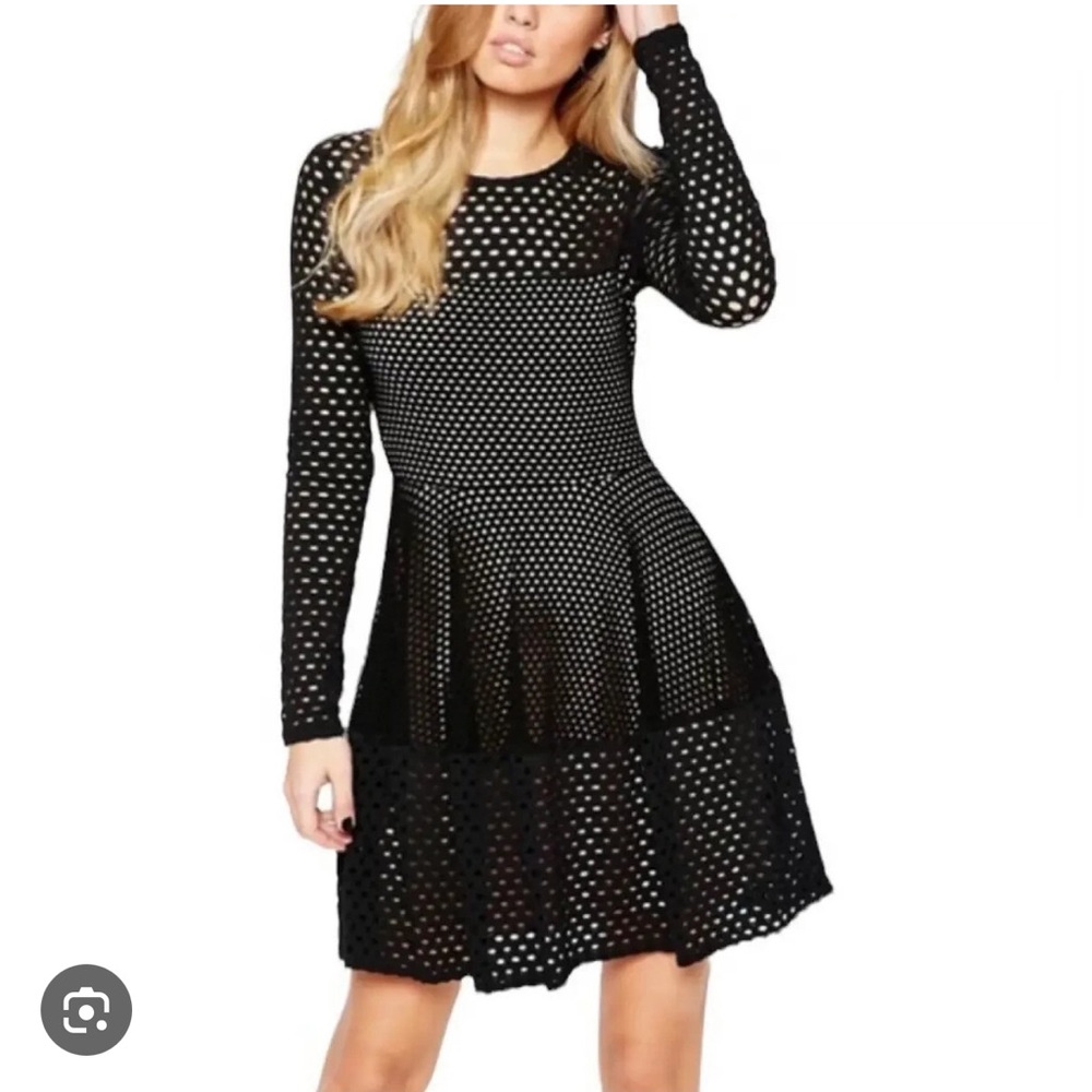BCBGeneration Black Long Sleeve Mesh Dress